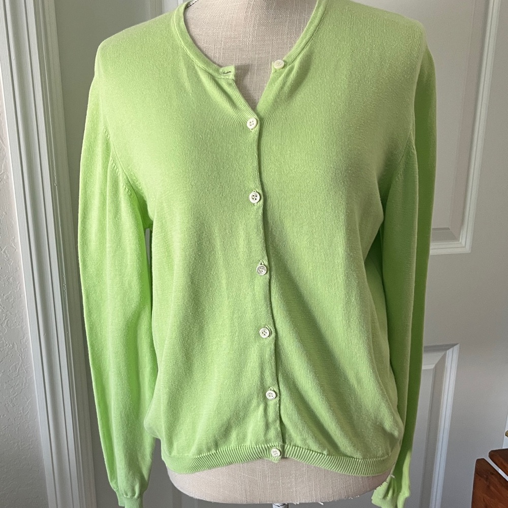 Lilly Pulitzer VTG White Label Lime Green Cardigan Cotton Made in Portugal Sz M